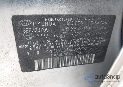 2010 Hyundai Elantra Blue/Gls/Se z USA, uszkodzony, nr VIN KMHDU4AD1AU895857